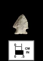 Thumbnail image of a Brewerton corner notched point from 18CR86-1 Heise Collection-click image to see larger view.